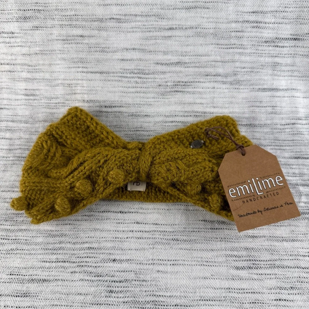 NEW EmiLime Girl's Alpaca Winter Headband Olive Green‎ Twist Warm Soft